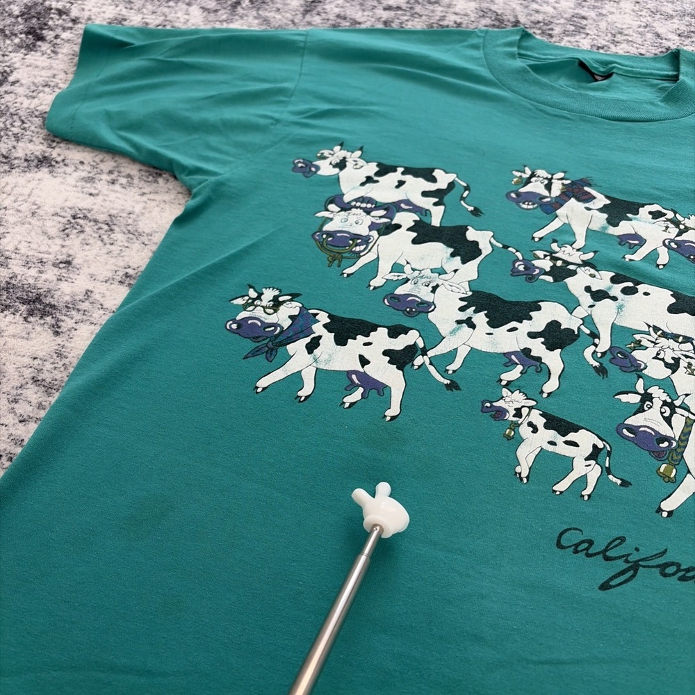 Vintage Califorina Cows Teal Shirt Single‎ Stitched Made in USA Adult Size Large - Picture 2 of 11